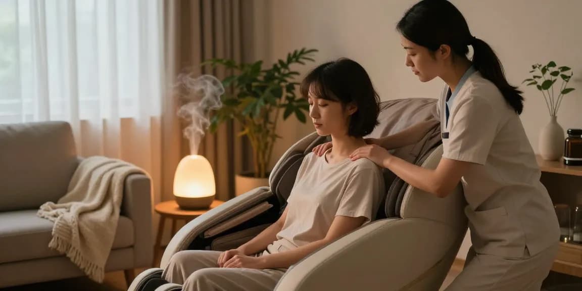 Relaxing 출장안마 session in a calming home environment with soothing elements.