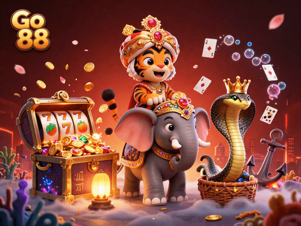 Engage with Go 88's 3D casino world featuring vibrant characters and rich gaming elements.