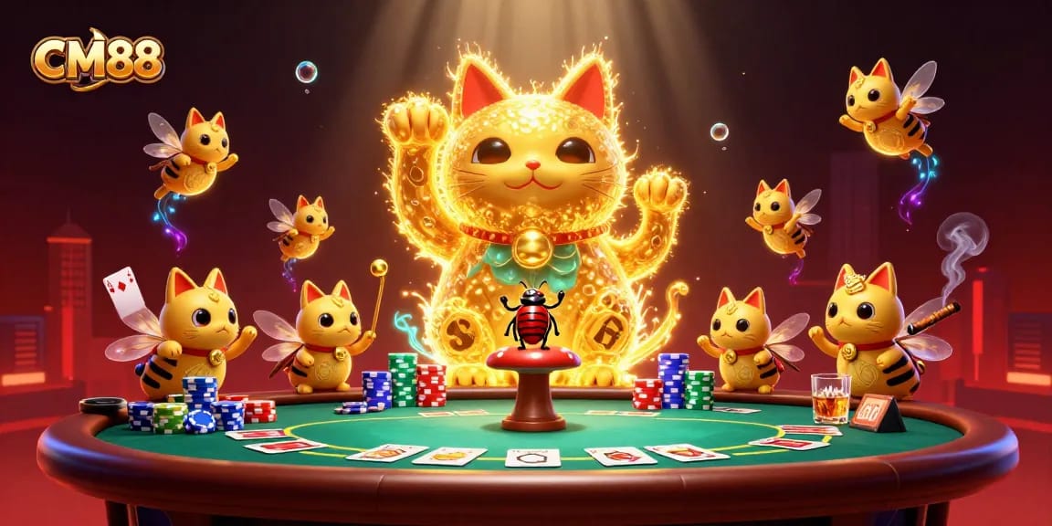 Experience the excitement of CM88 by engaging with vibrant casino elements in this detailed 3D illustration.