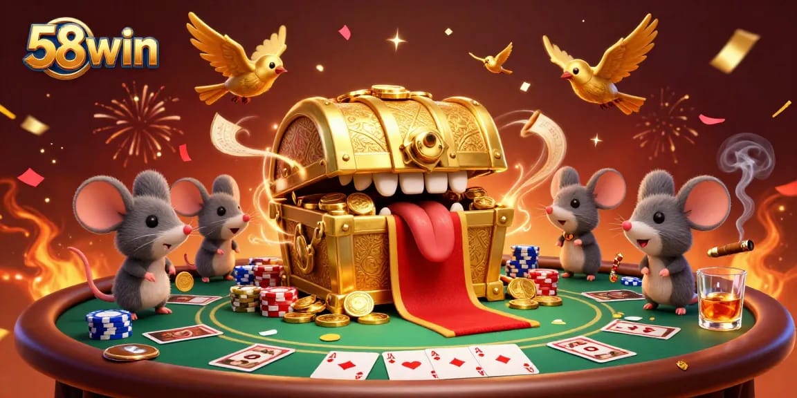 Enter the thrilling world of 58win where adventurer mice pursue riches at an enticing golden treasure chest.