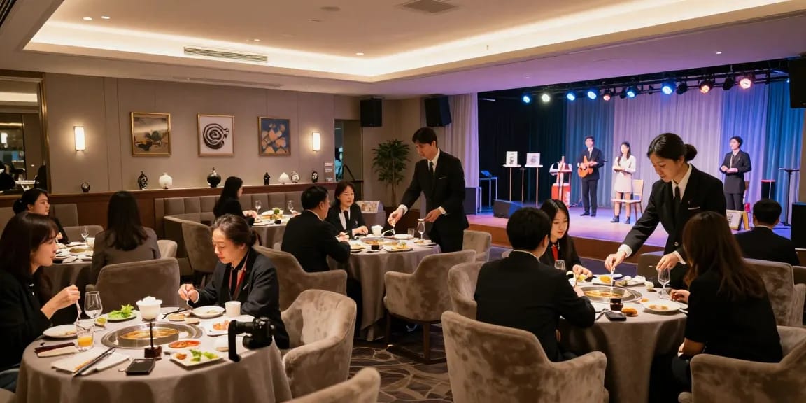 강남 구구단 쩜오의 고급스러운 내부에서 고객들이 개인화된 서비스를 즐기는 모습