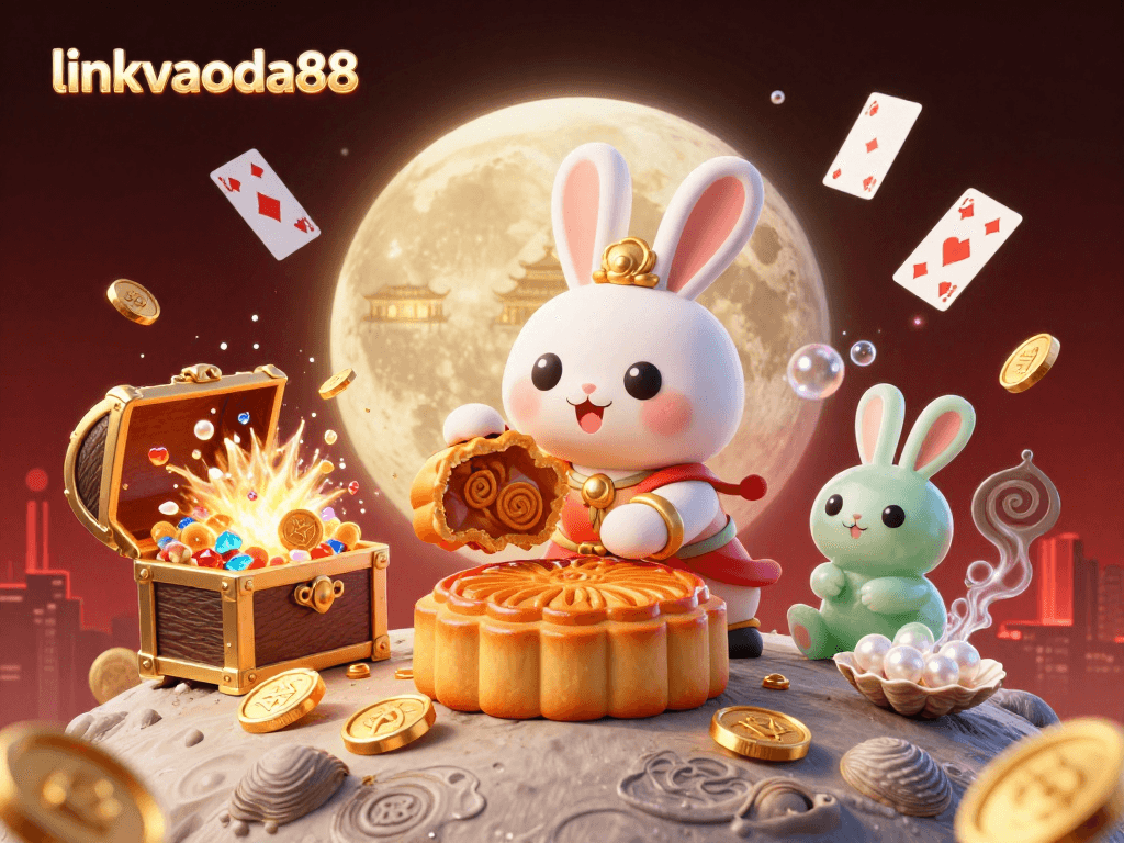 Join the excitement at linkvaoda88 with a vibrant 3D illustration showcasing gambling elements on the moon.