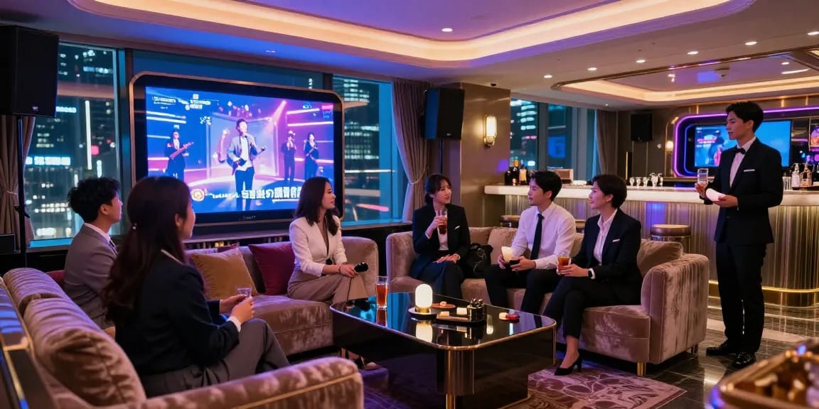 강남쩜오에서 고급스러운 분위기의 룸살롱을 즐기는 모습