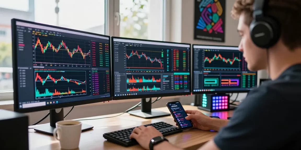 Engaged cryptocurrency trader using 업투익스체인지 platform for real-time market analysis and transactions.