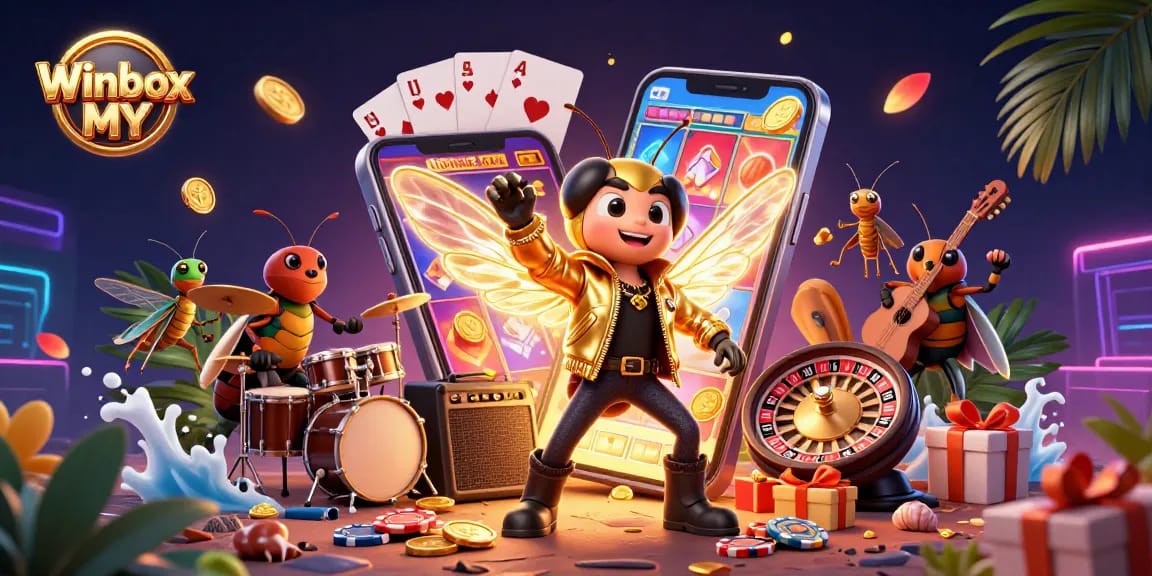 Engage with Winbox MY: 3D slot game action, vibrant casino atmosphere, and immersive characters.