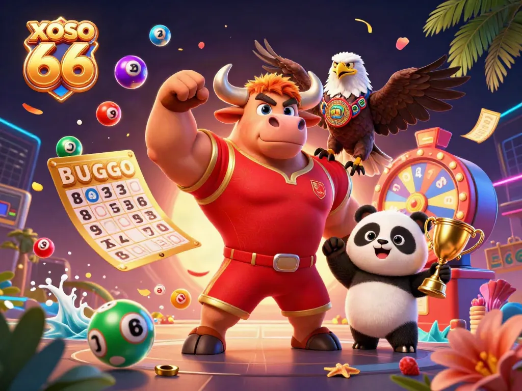 Celebrate victories with XOSO 66 in this vibrant 3D illustration of animated casino fun.