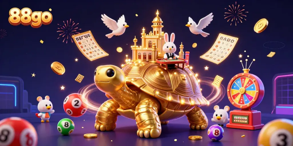 Experience the excitement of 88go with a golden tortoise casino scene filled with dynamic gaming elements.