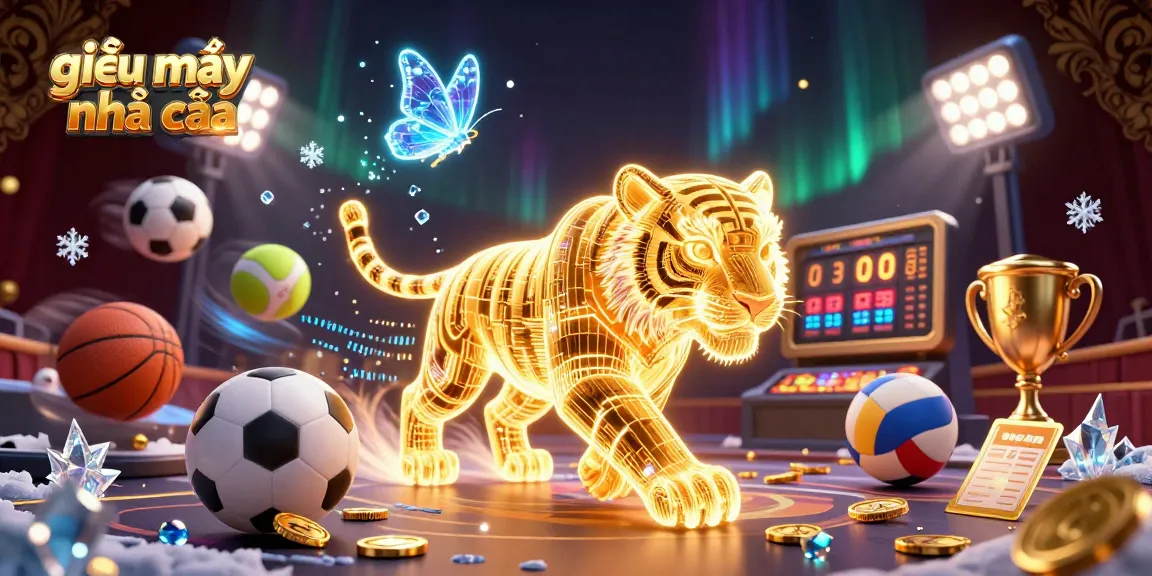 Experience the vibrant digital casino world with giải mã nhà cái showcasing the majestic tiger and dynamic sports elements.