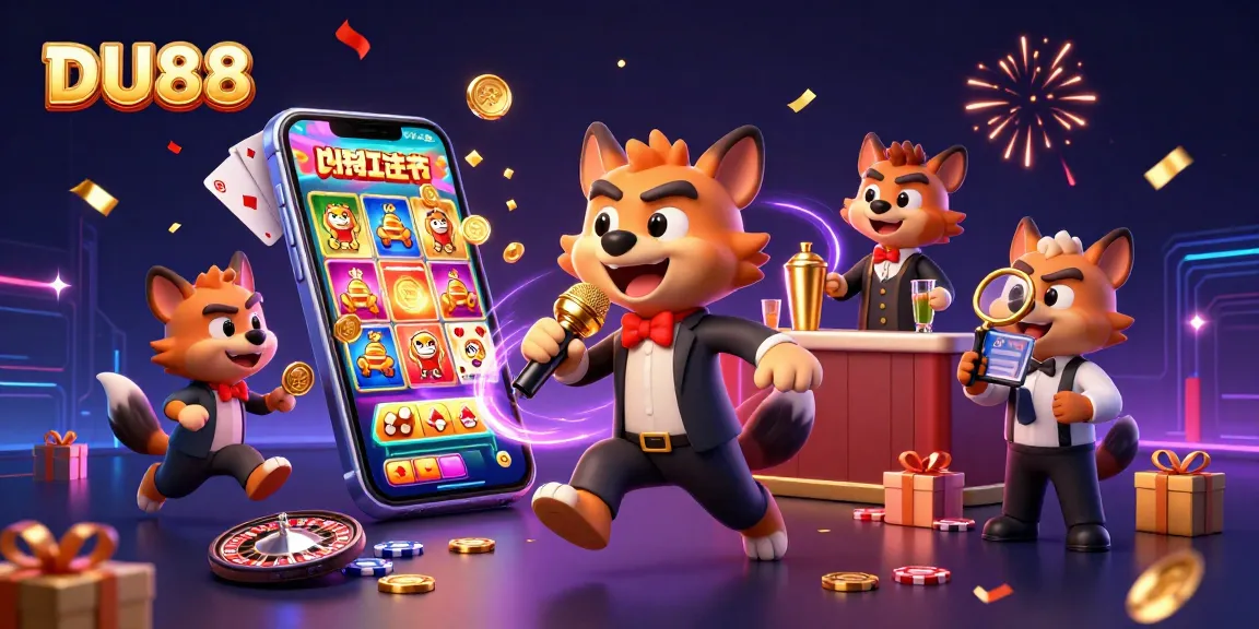 Engage with DU88's lively casino experience featuring hyenas in a comedy club setup.