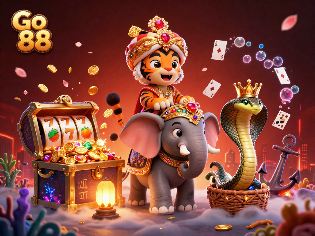 Engage with Go 88's 3D casino world featuring vibrant characters and rich gaming elements.