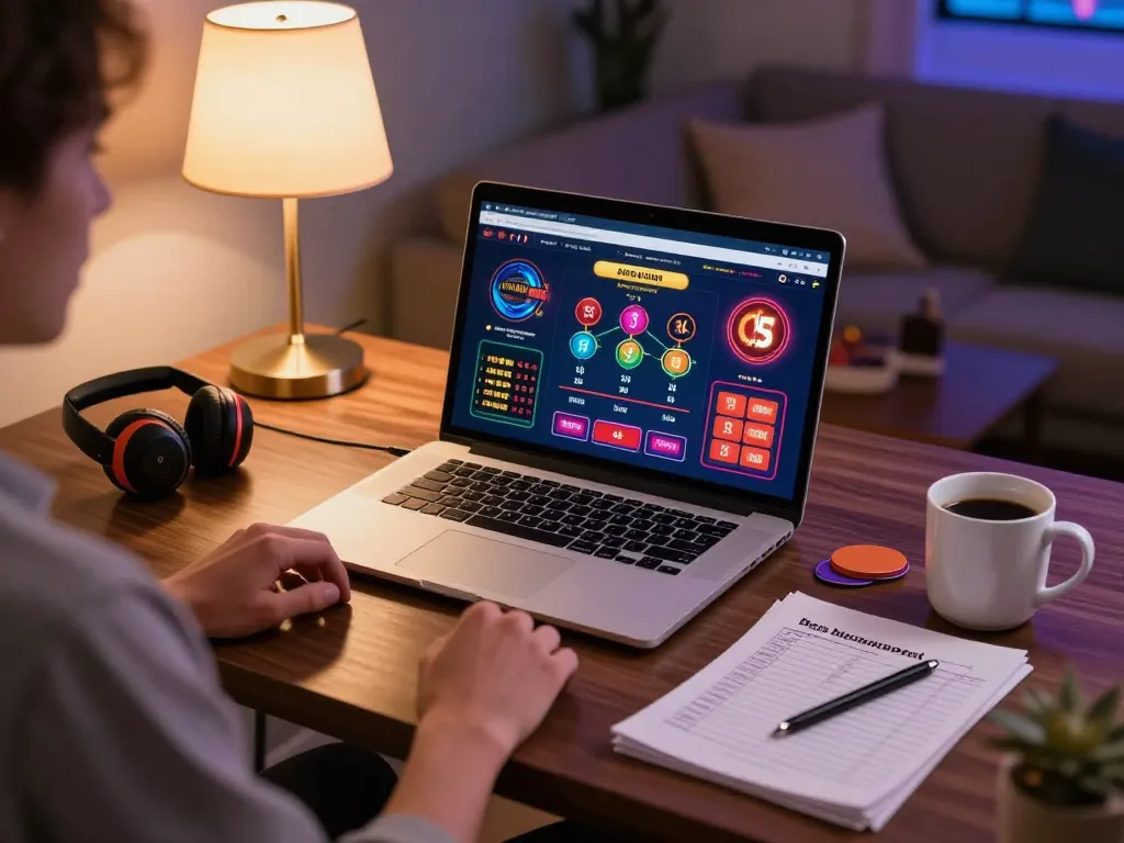 Play online games at XX88 with a user analyzing strategies on a laptop.