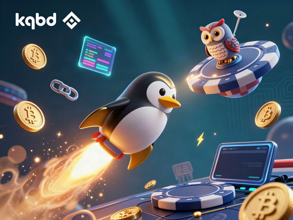 Engage with KQBD's exciting live sports betting results illustrated in a vibrant casino-themed scene with a colorful penguin in space.