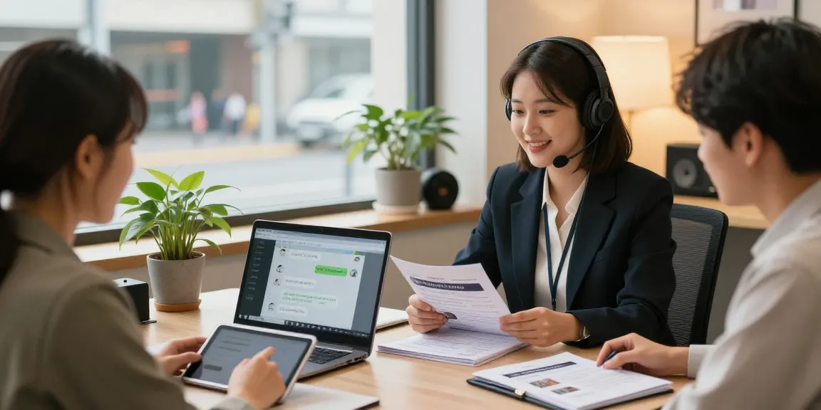 Friendly consultation scene showcasing 오피사이트 services with a professional consultant.