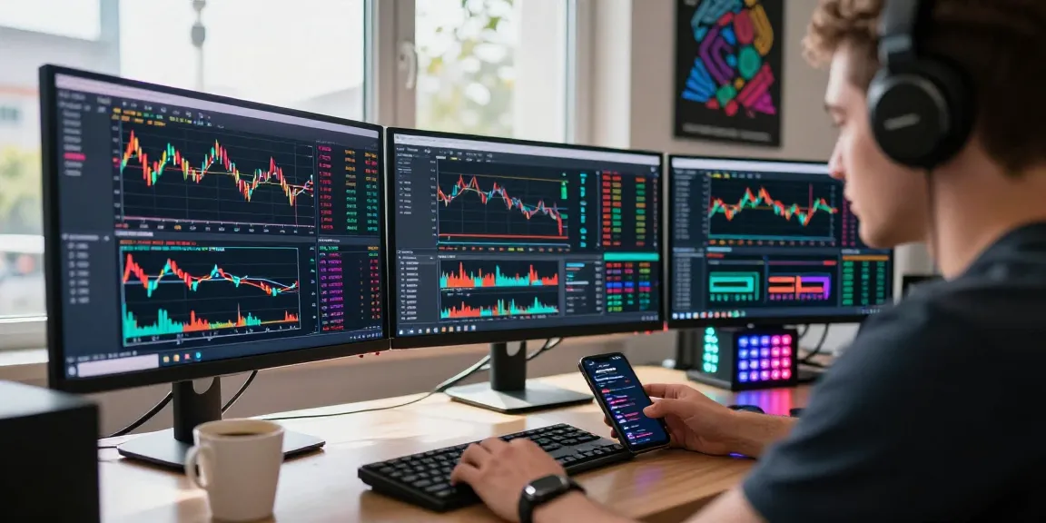 Engaged cryptocurrency trader using 업투익스체인지 platform for real-time market analysis and transactions.