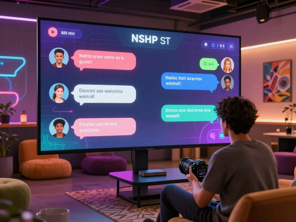 Engaging NSFW chat bot interaction in a futuristic digital chat environment with vibrant graphics.