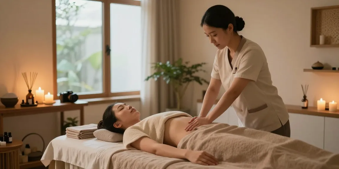 진주마사지로 편안함을 제공하는 전문 마사지 치료사와 평온한 스파 환경을 담은 이미지