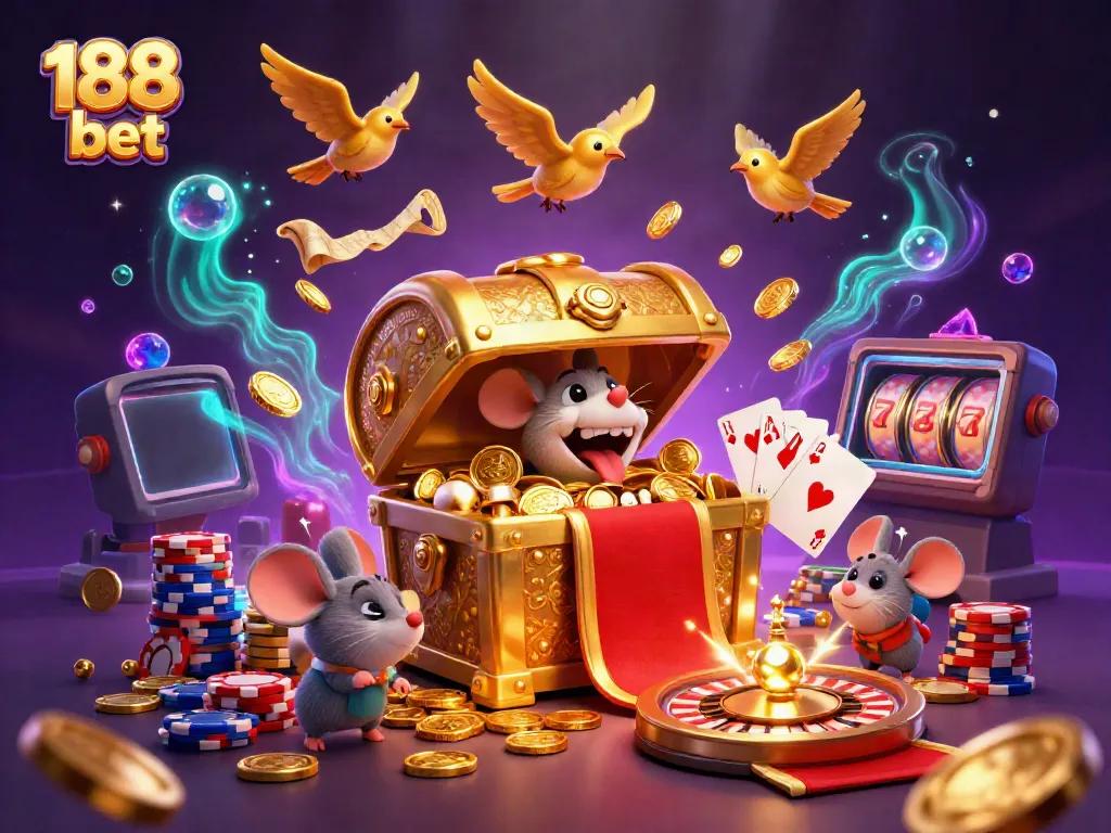 Experience the thrill of 188 bet with golden treasures and vibrant casino elements.