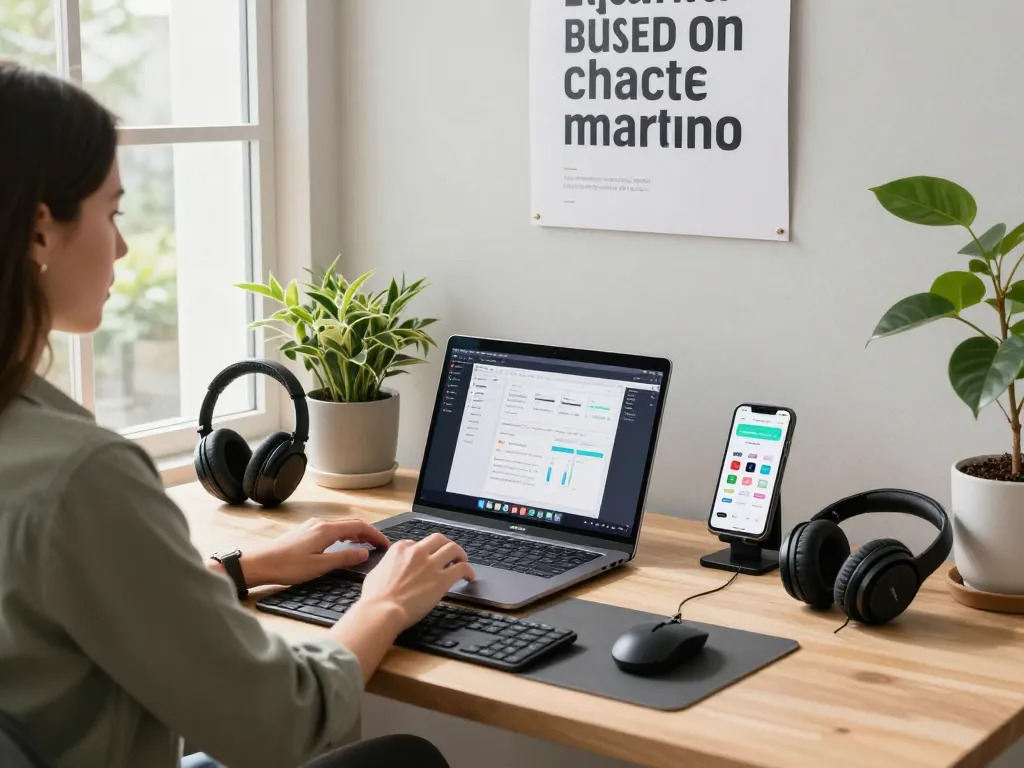 Tech gadgets for productivity in a modern home office setting with multiple devices and accessories.
