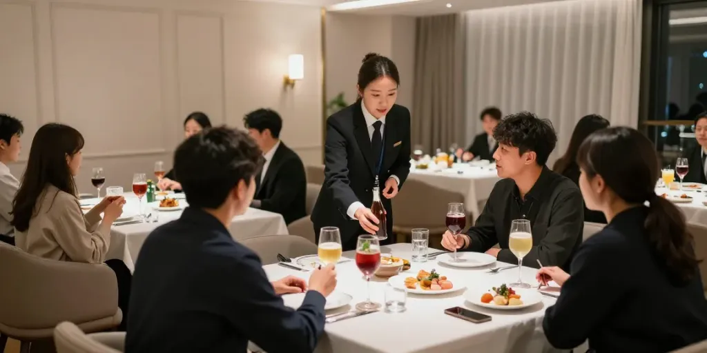강남구구단의 독립된 룸에서 손님들이 즐거운 대화를 나누는 모습