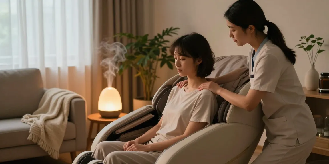 Relaxing 출장안마 session in a calming home environment with soothing elements.