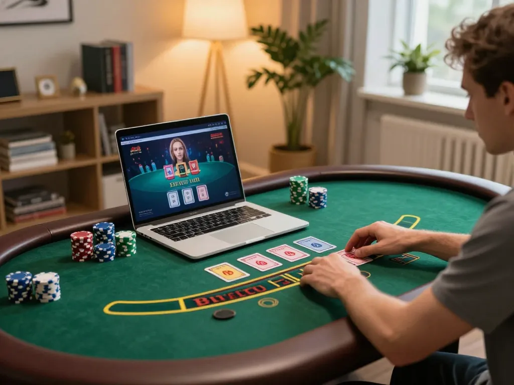 Player enjoying a strategic baccarat game on llwin's online casino platform at home.