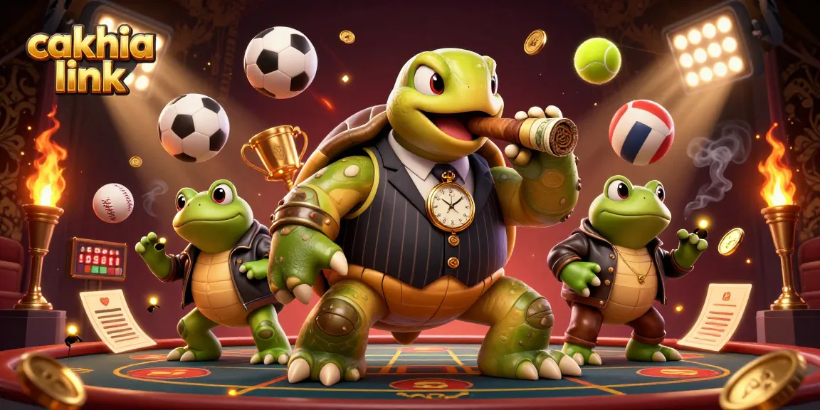 Cakhia link showcases dynamic sports betting actions with a wealthy mobster turtle and frog enforcers.