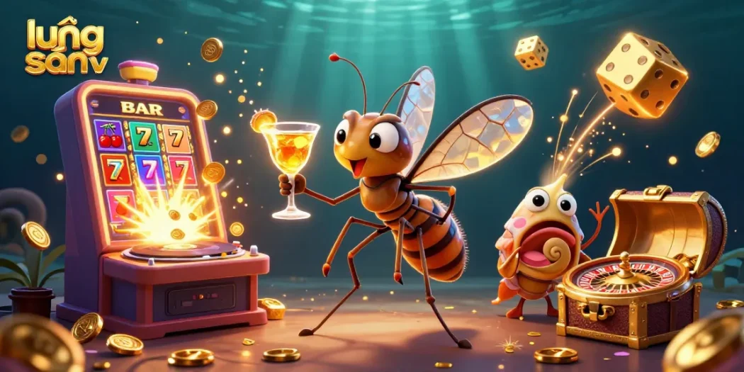 Join the adventure at lương sơn tv with a lively casino scene featuring unique characters and dynamic game elements.