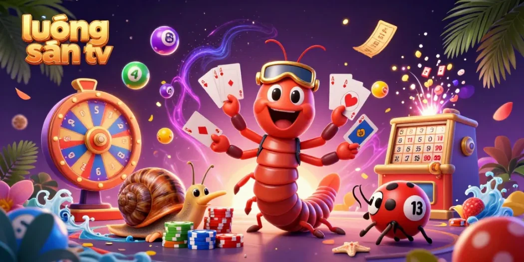 Engage with lương sơn tv's dynamic casino scene featuring vibrant games and cartoon characters.