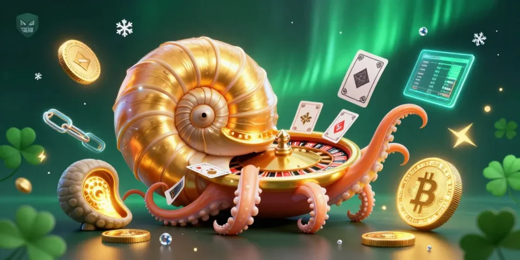 Experience ONE88 with a vibrant 3D casino scene showcasing a magical nautilus and crypto coins.