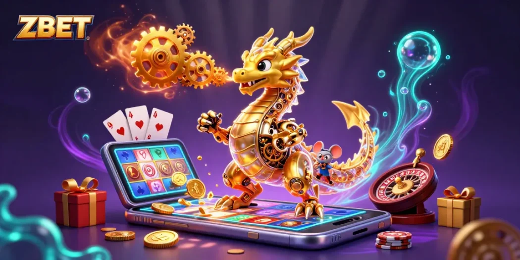 ZBET offers exciting gameplay with a golden dragon and vibrant gambling elements.