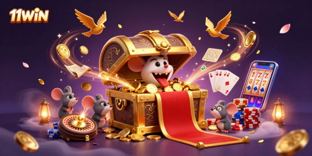 11WIN attracts adventurers with treasures and riches in a vibrant casino landscape.