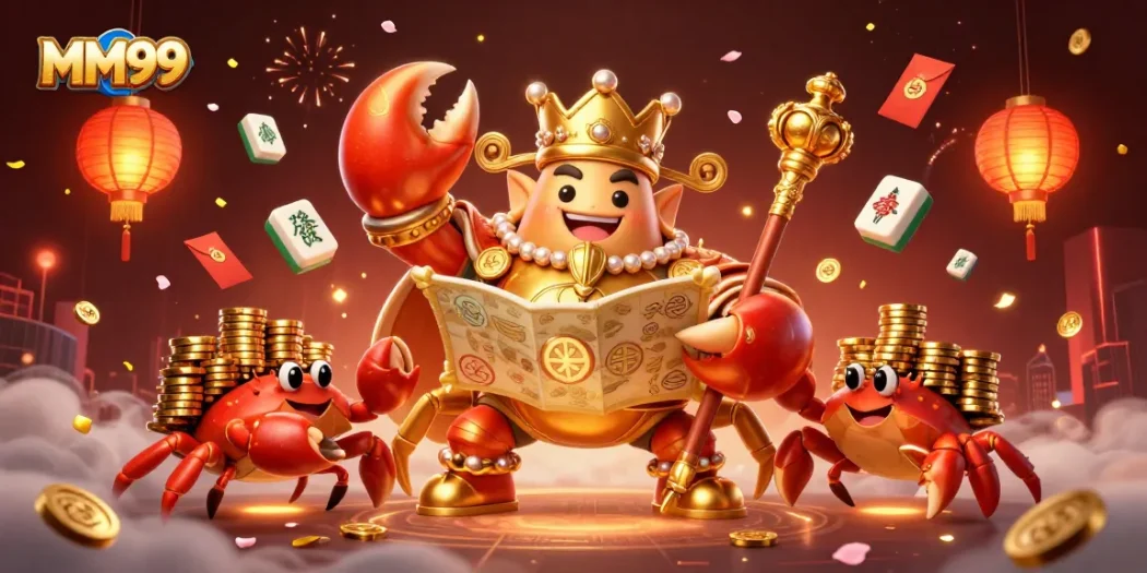 Engage in thrilling action at MM99 casino with a golden crab emperor among treasures.