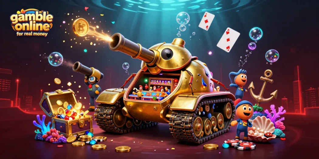 Spin to win and gamble online for real money across engaging games in this colorful casino scene!